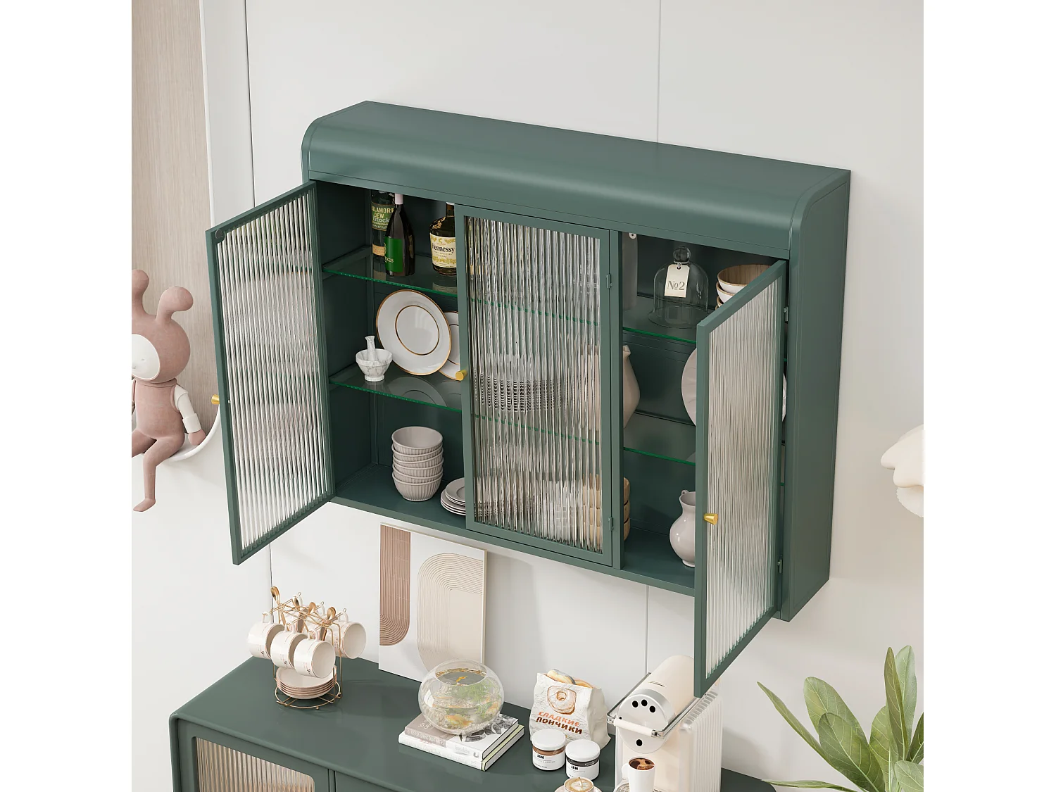 Armário de parede moderno com portas de vidro - para cozinha e banheiro - 90 × 20 × 70 cm, branco