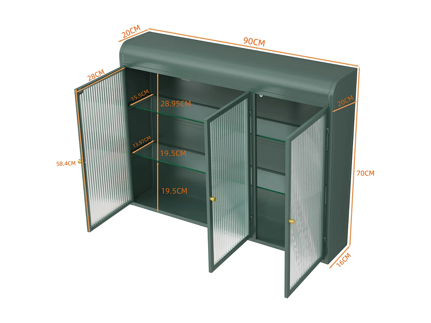Armário de parede moderno com portas de vidro - para cozinha e banheiro - 90 × 20 × 70 cm, branco