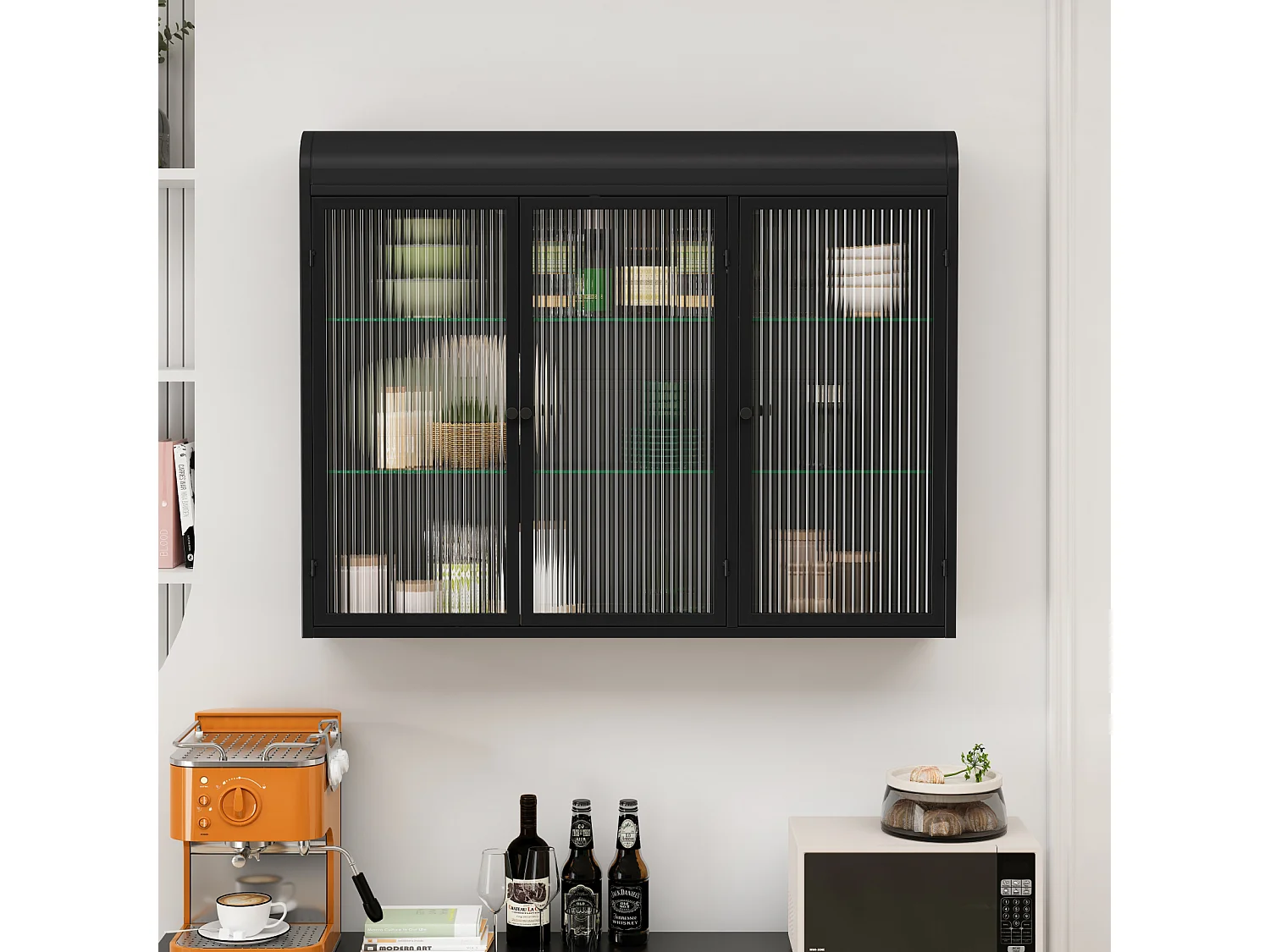 Armoire murale moderne avec portes en verre - pour cuisine et salle de bain - 90 × 20 × 70 cm, noir