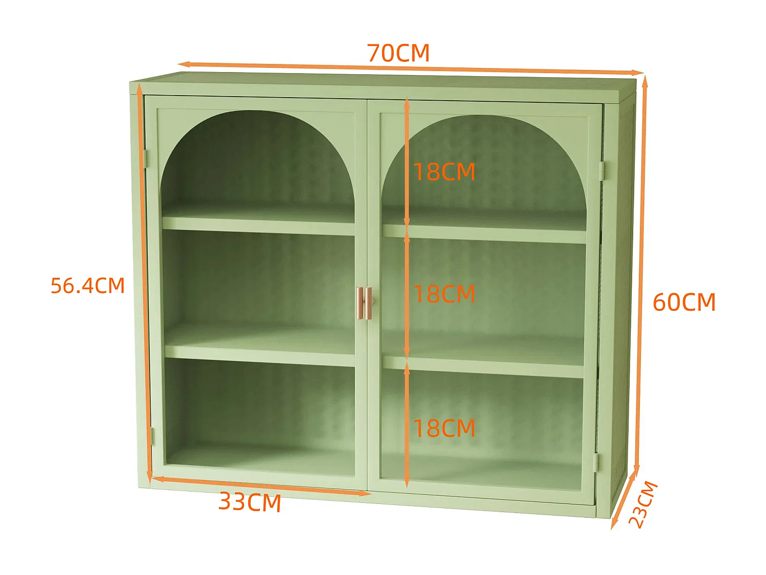 Buffet murale avec 2 portes en verre bombées - Pour cuisine, salle de bain - Vert - 70 × 23 × 60 cm