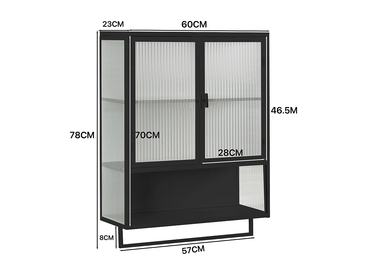Armoire murale, style rétro, en verre, avec étagères amovibles, salles à manger, salons, Noir