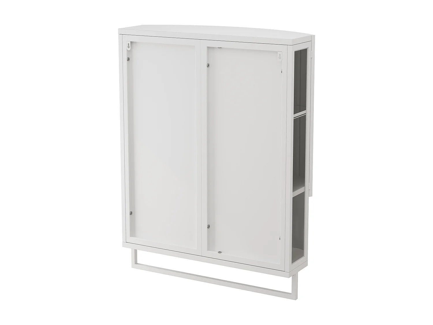 Armoire murale avec 2 portes miroir incurvées et porte-serviettes, métal, 60 × 22,5 × 80cm, Blanc