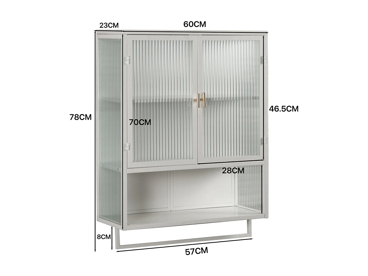 Armoire murale, style rétro, en verre, avec étagères amovibles, salles à manger, salons, blanc