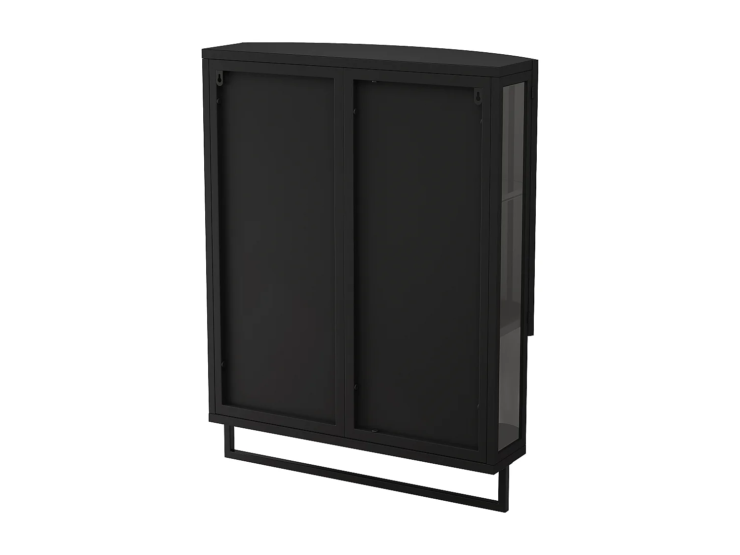 Armoire murale avec 2 portes miroir incurvées et porte-serviettes, métal, 60 × 22,5 × 80cm, Noir