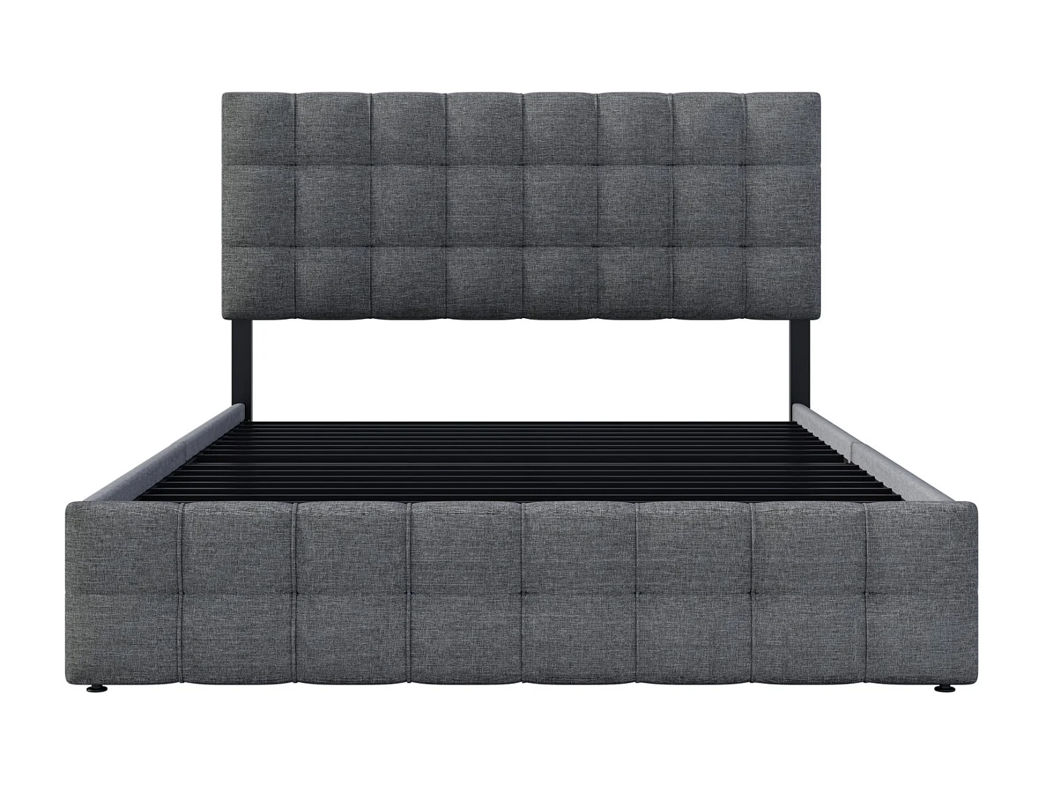Cama adulto 140 x 200 cm con cabecero ajustable y 4 cajones, somier de láminas metálicas - Lino gris (sin colchón)
