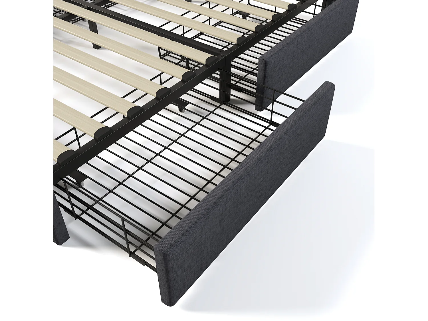 Volwassen bed 160x200 cm, tweepersoonsbed met draadloos opladen en USB-poorten, 4 lades - grijze linnen (zonder matras)