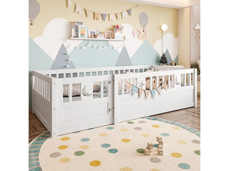 Kinderbed 90x190 cm met 1 deur en uitvalbeveiliging - Wit (zonder lattenbodem)