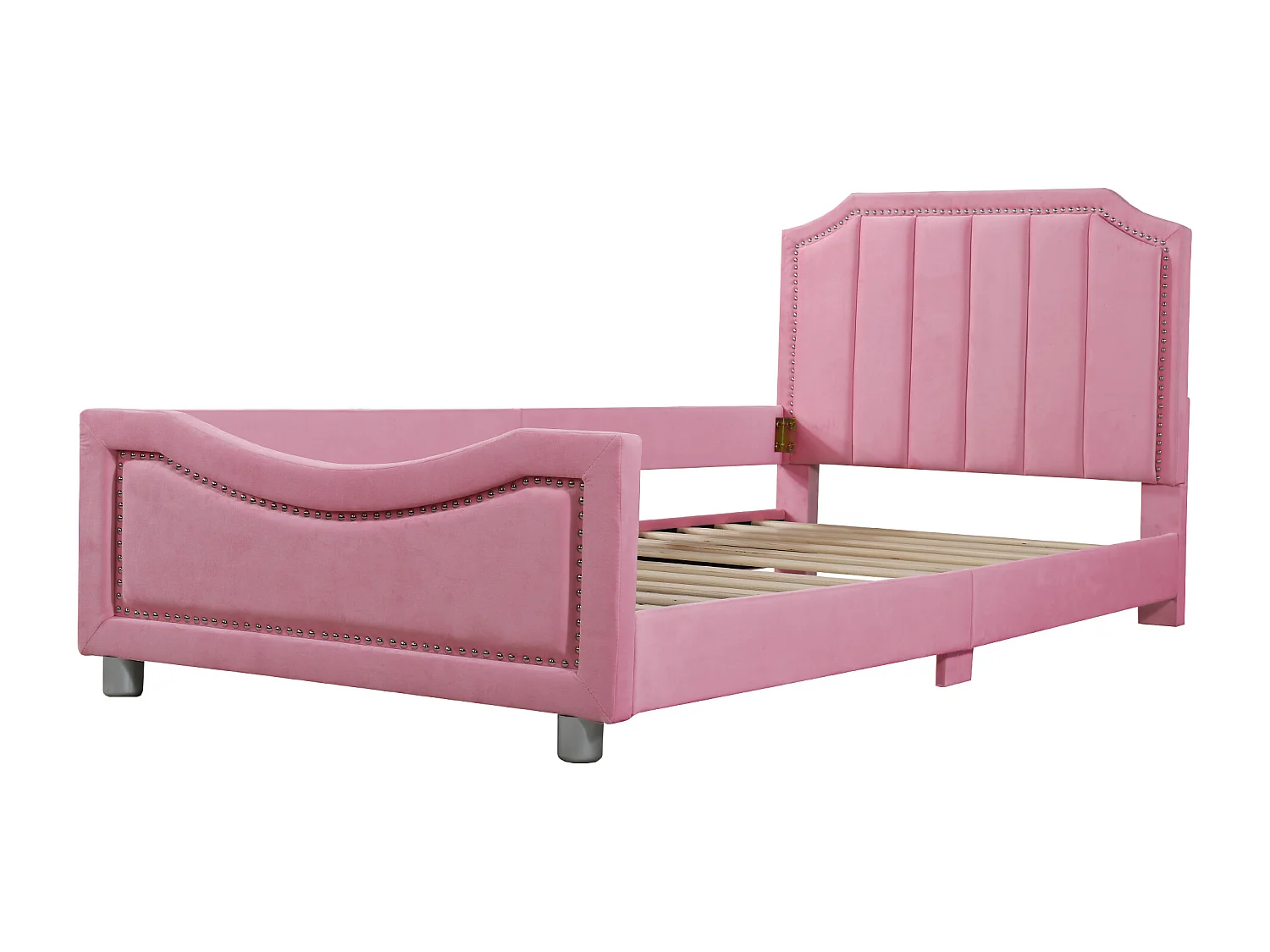 Lit enfant 90 x 200 cm - avec tête de lit, sommier à lattes - en bois - rose