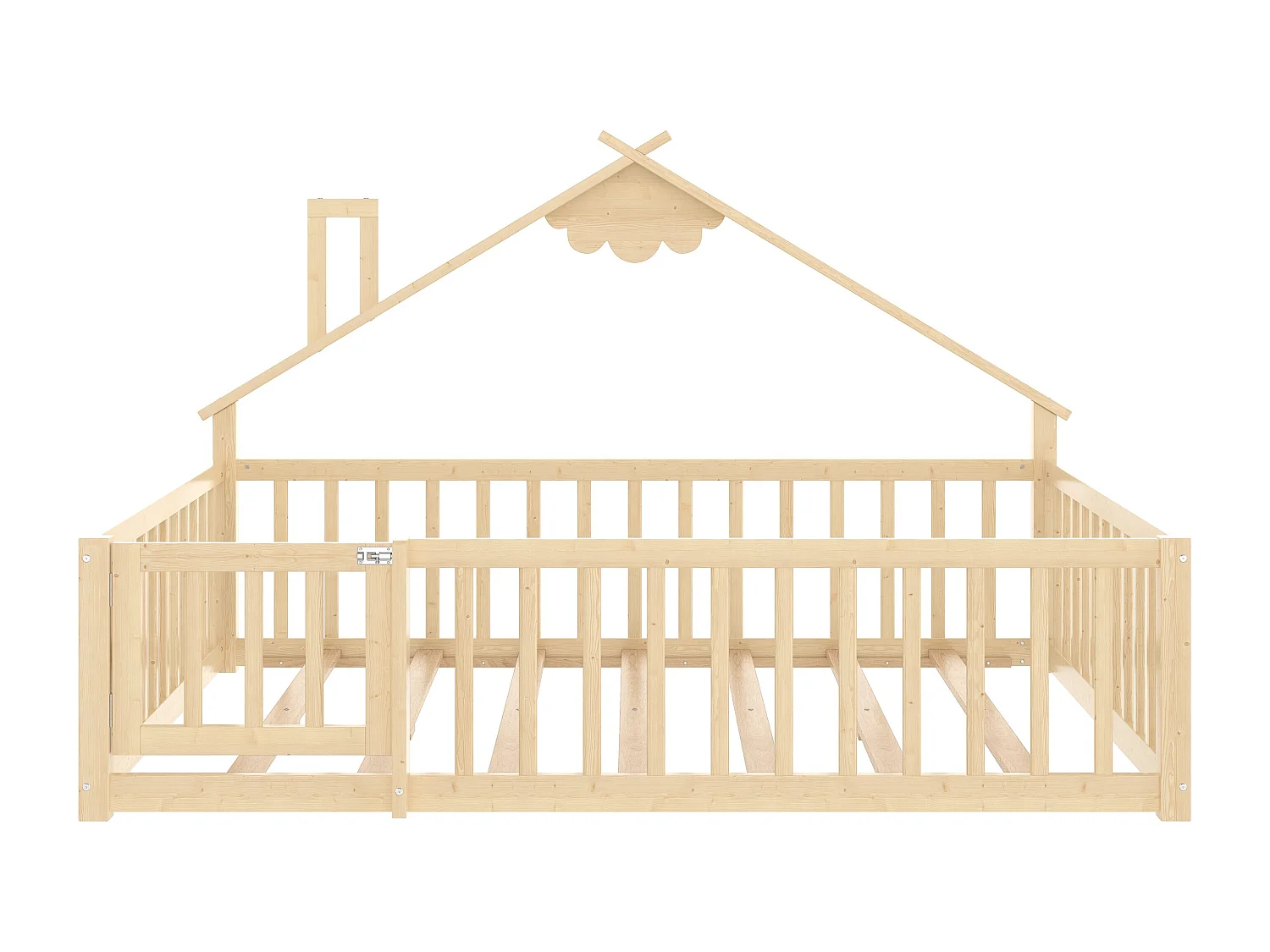 Lit enfant 140x190 cm Lit double avec barrières de sécurité et sommier à lattes - pin - naturel (sans matelas)