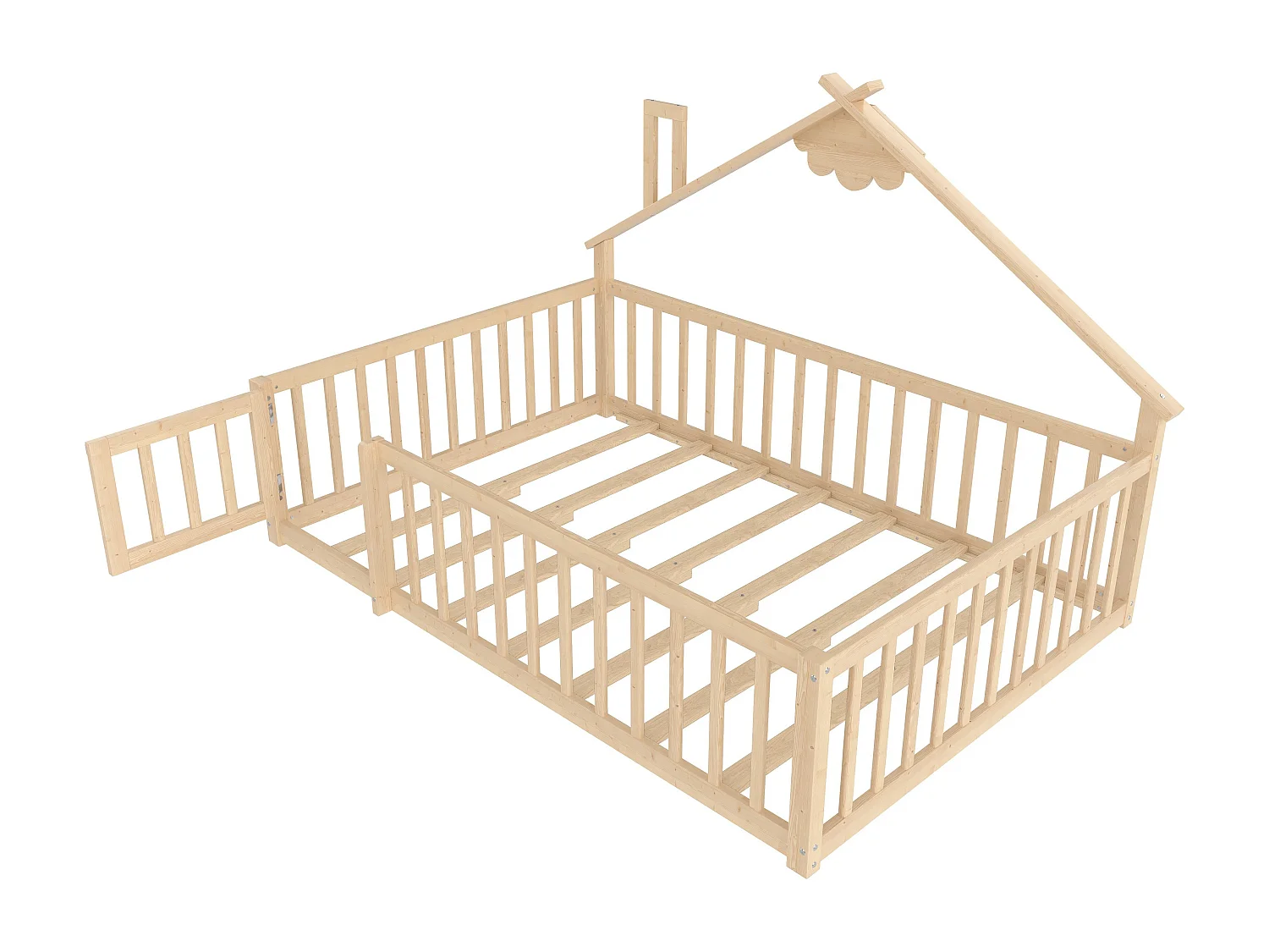 Lit enfant 140x190 cm Lit double avec barrières de sécurité et sommier à lattes - pin - naturel (sans matelas)