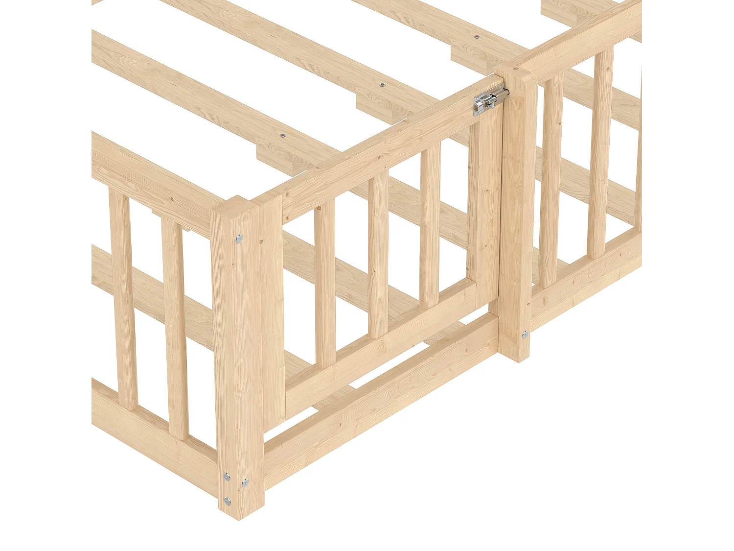 Lit enfant 140x190 cm Lit double avec barrières de sécurité et sommier à lattes - pin - naturel (sans matelas)