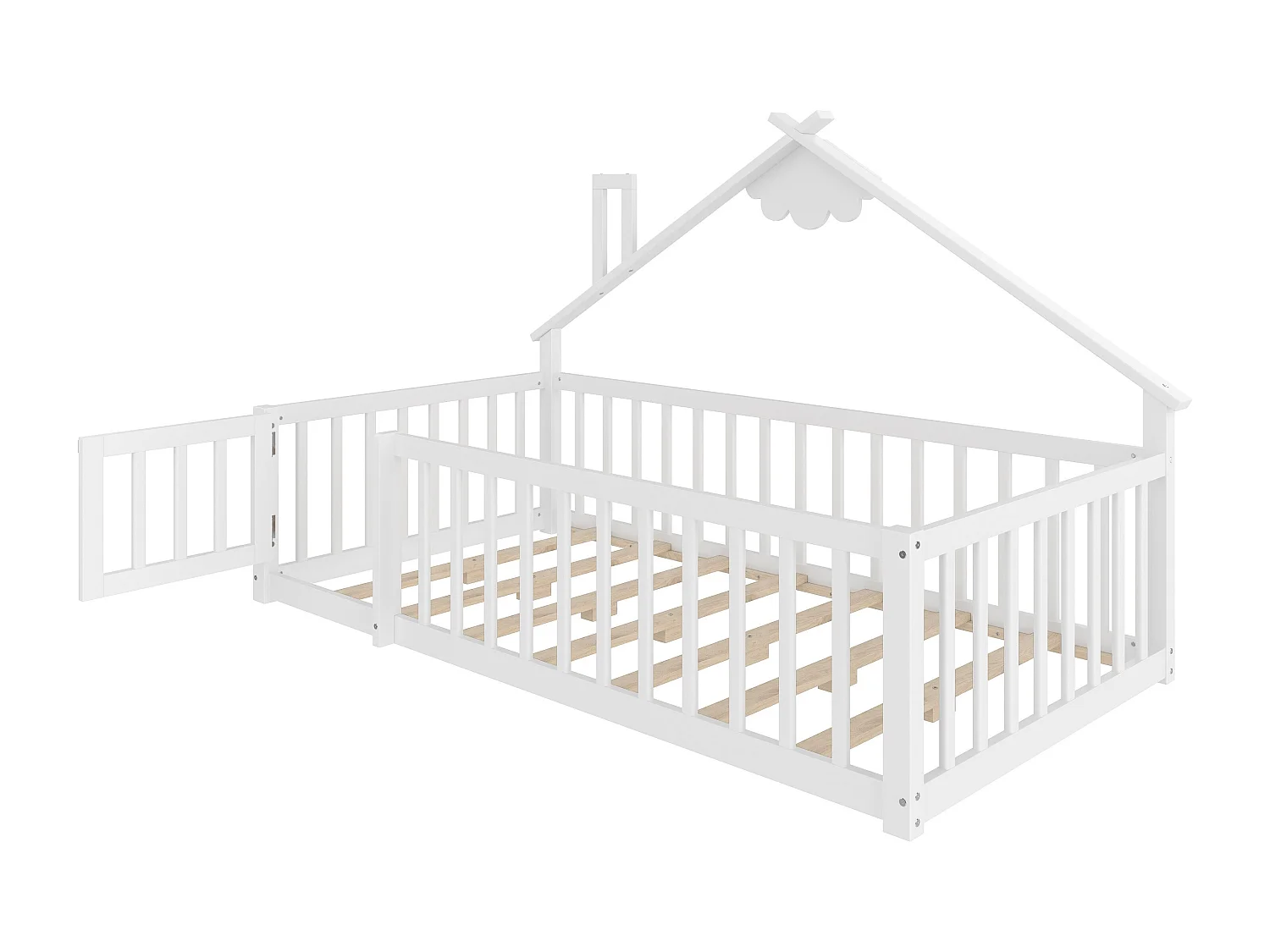 Lit enfant 90x190 cm Lit en bois avec barrières de sécurité et sommier à lattes - pin - blanc (sans matelas)