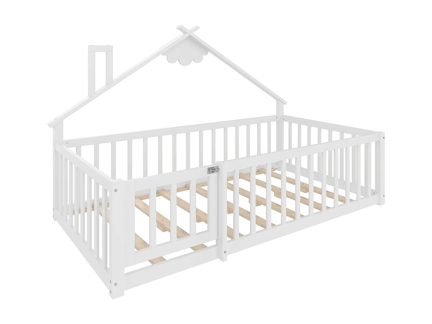Lit enfant 90x190 cm Lit en bois avec barrières de sécurité et sommier à lattes - pin - blanc (sans matelas)
