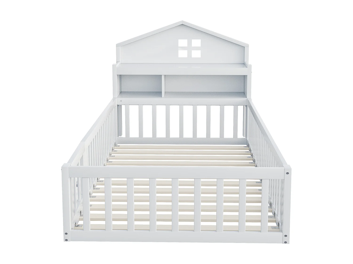 Lit enfant 90x200 cm Lit ado avec étagère de rangement et sommier à lattes en bois - blanc (sans matelas)