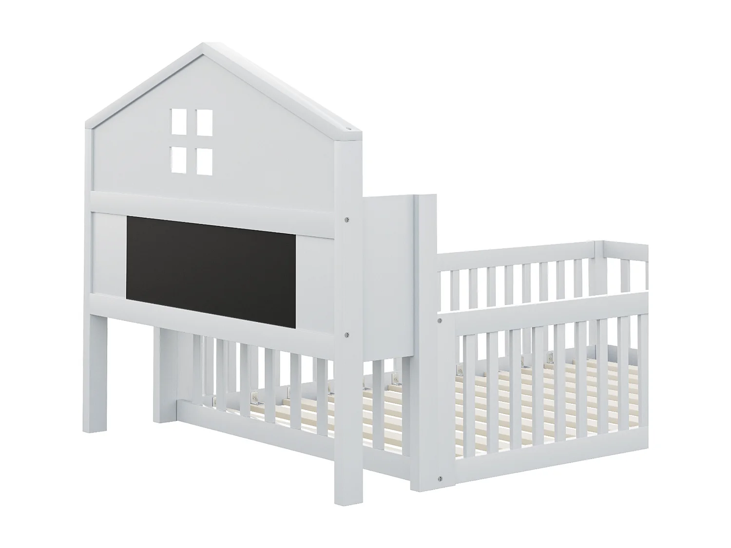 Lit enfant 90x200 cm Lit ado avec étagère de rangement et sommier à lattes en bois - blanc (sans matelas)