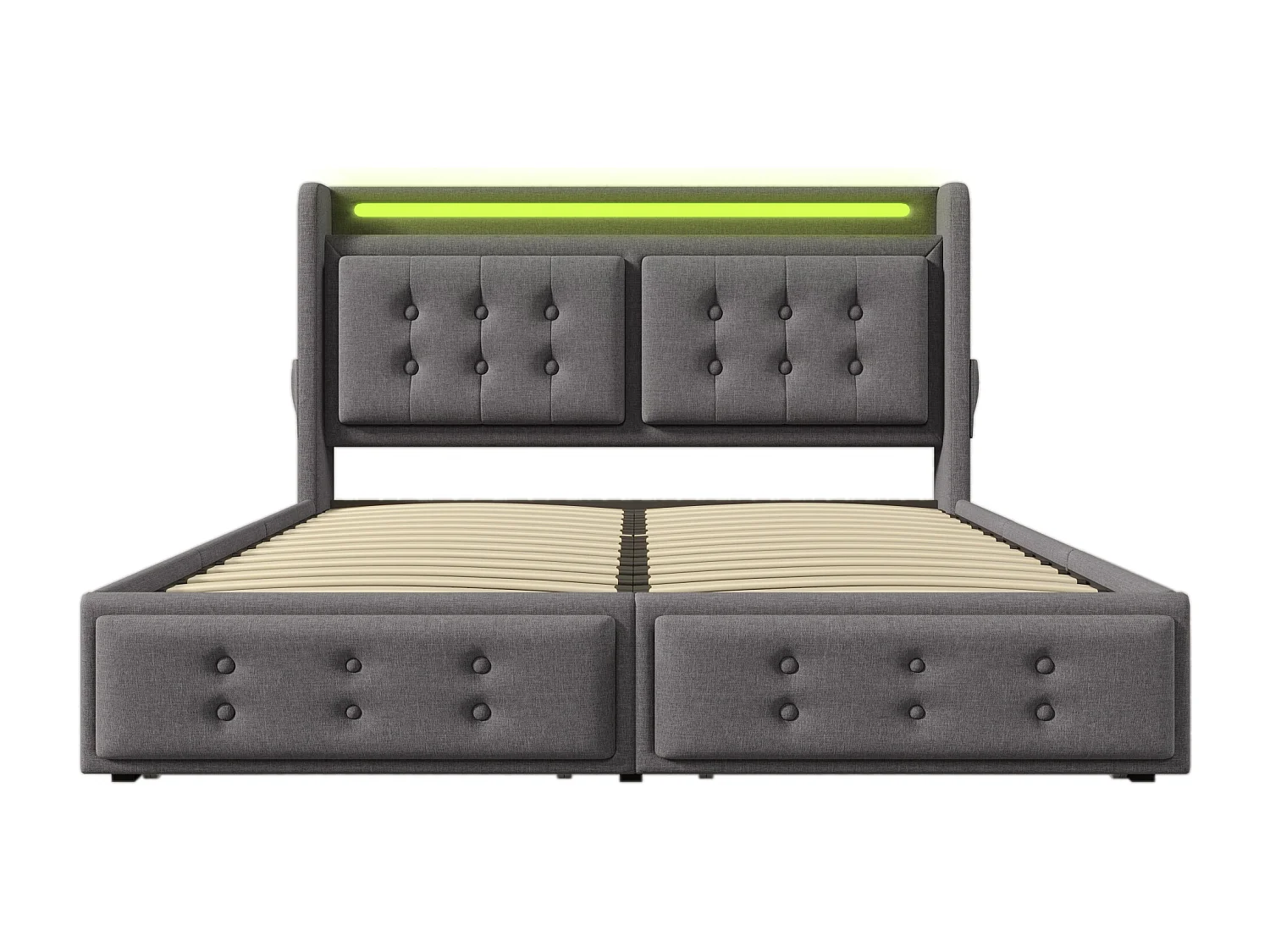 Volwassen bed 140x200 cm Tweepersoonsbed met LED en USB, 4 opbergladen - grijs katoen (zonder matras)