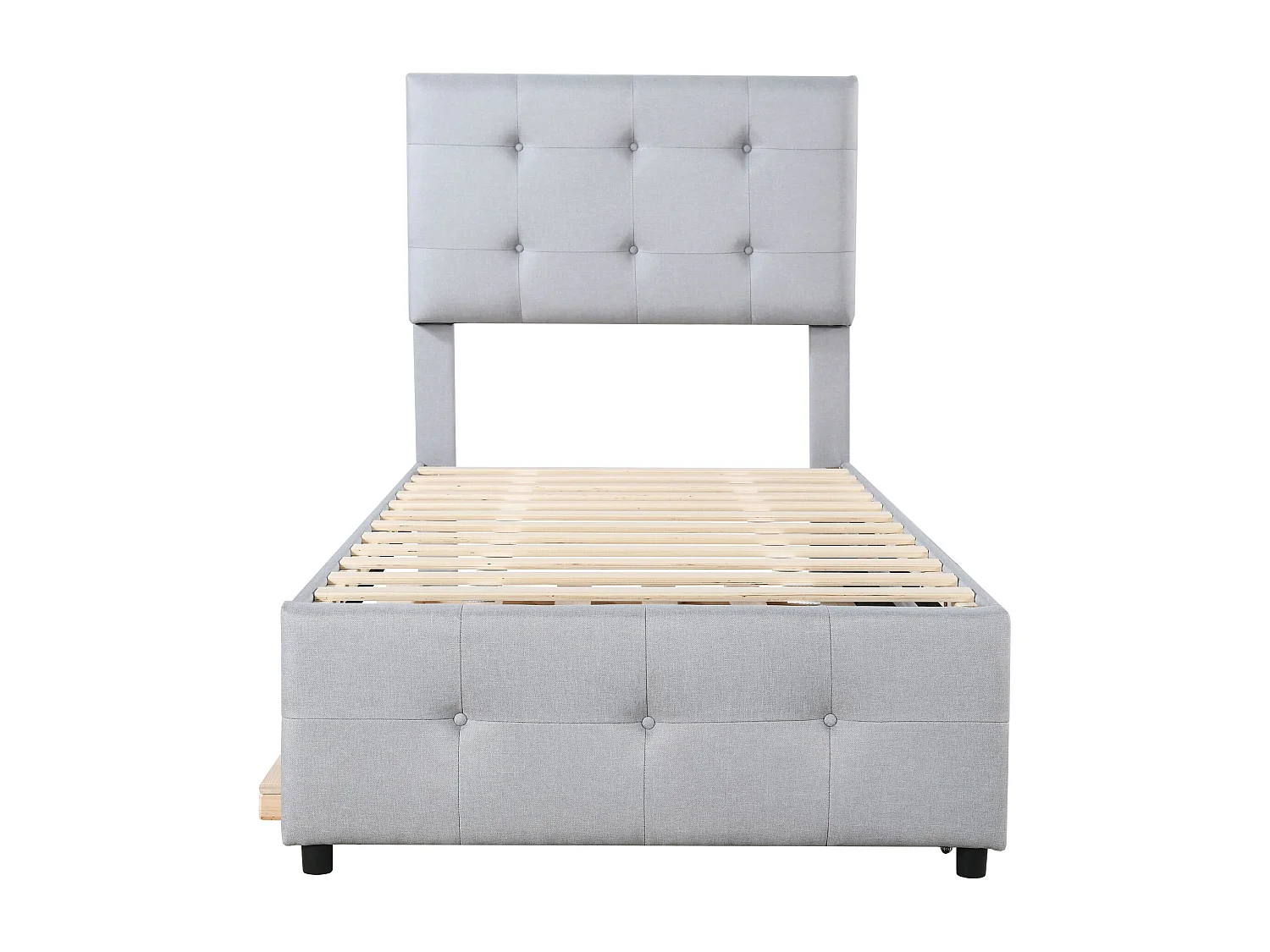 Lit enfant 90 x 200 cm - avec tête de lit, sommier à lattes - en lin - gris - sans matelas