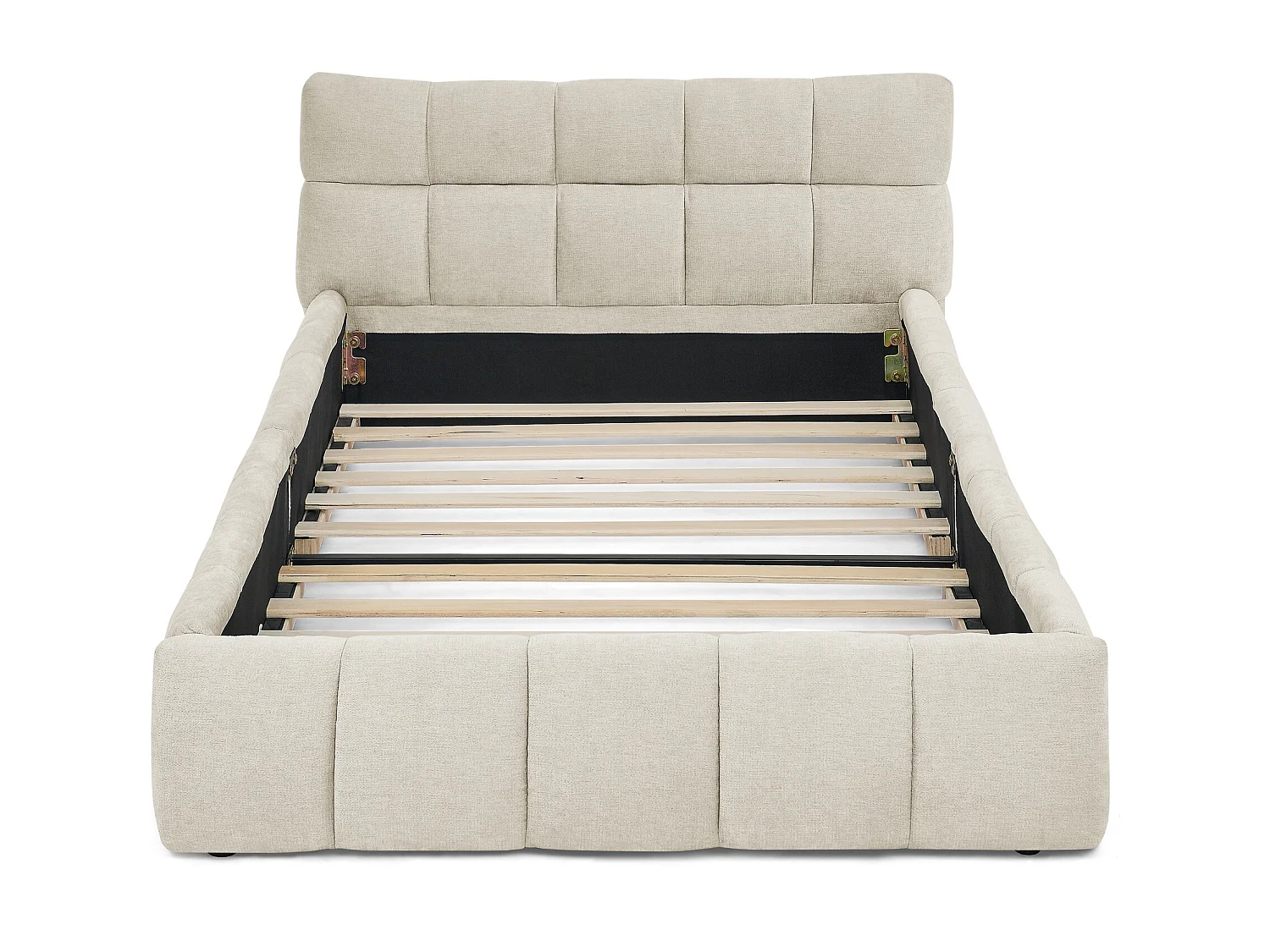 Lit enfant 90x200 cm Lit ado avec tête de lit capitonnée et sommier à lattes - chenille beige (sans matelas)