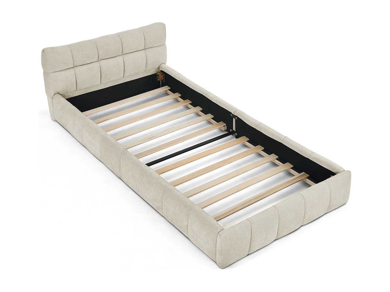 Lit enfant 90x200 cm Lit ado avec tête de lit capitonnée et sommier à lattes - chenille beige (sans matelas)