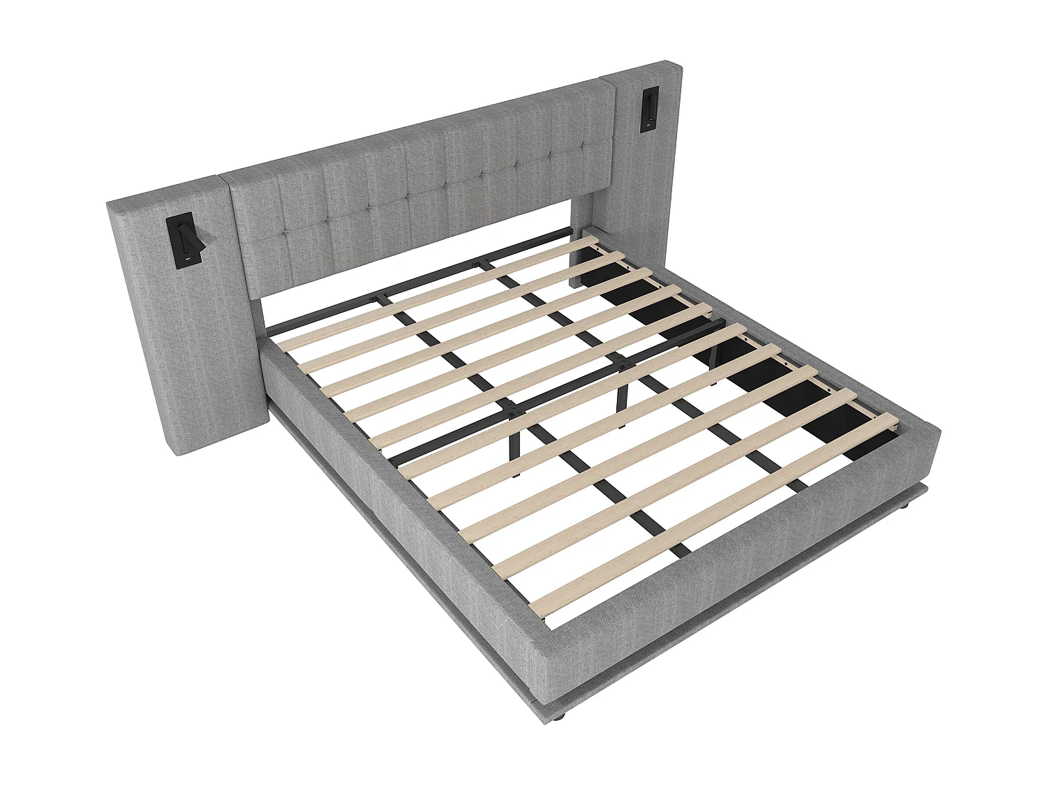 Lit adulte 180x200 cm Lit double avec bandeau LED et liseuse, prise USB - Lin gris (sans matelas)