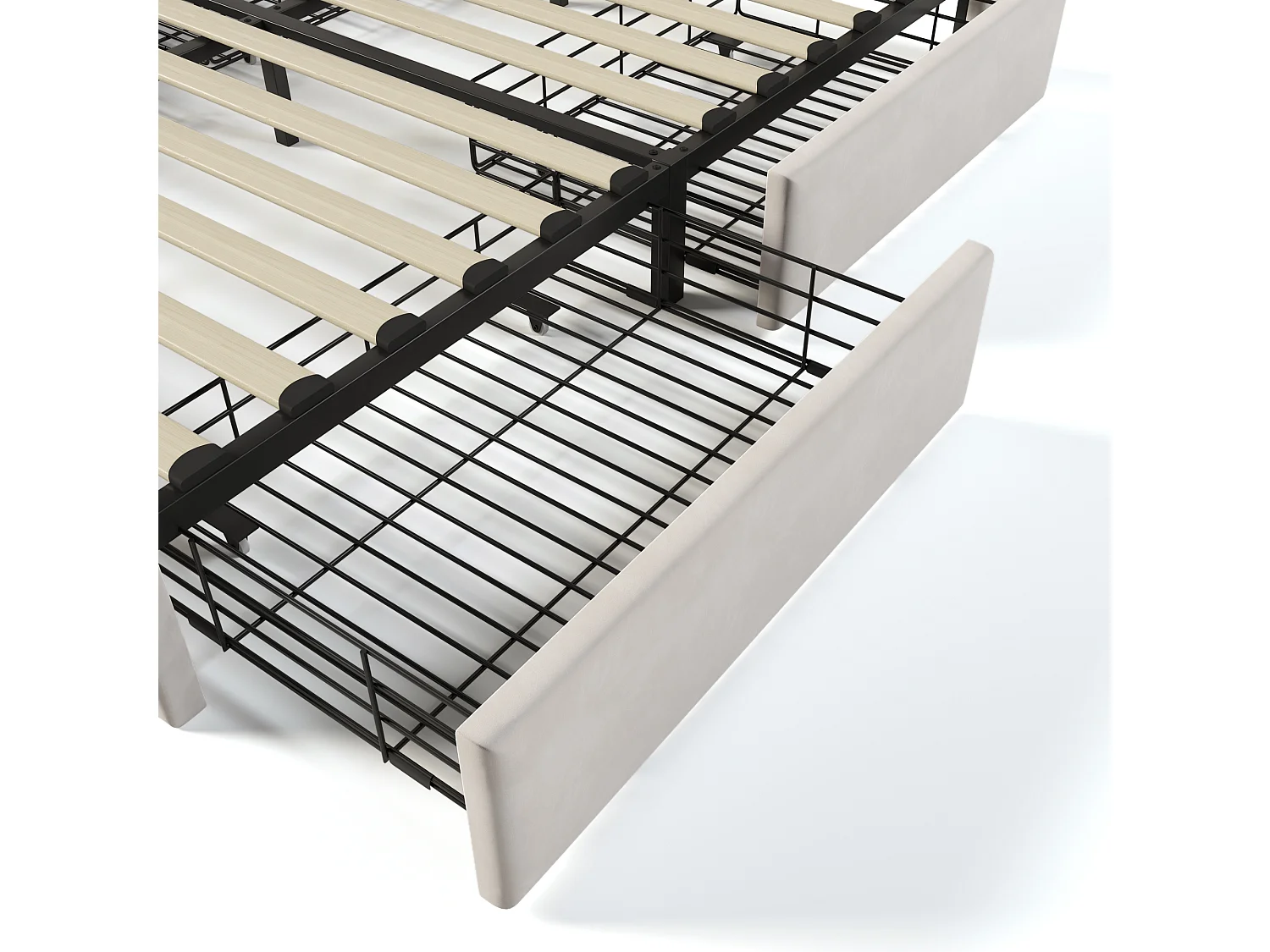 Erwachsenenbett 160x200 cm mit kabelloser Ladefunktion und USB-Anschlüssen, 4 Schubladen – beiger Samt (ohne Matratze)