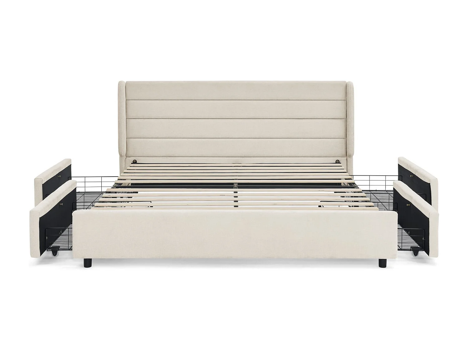 Cama adulto de 140 x 200 cm Cama doble con 4 cajones y somier de láminas - chenilla beige (sin colchón)