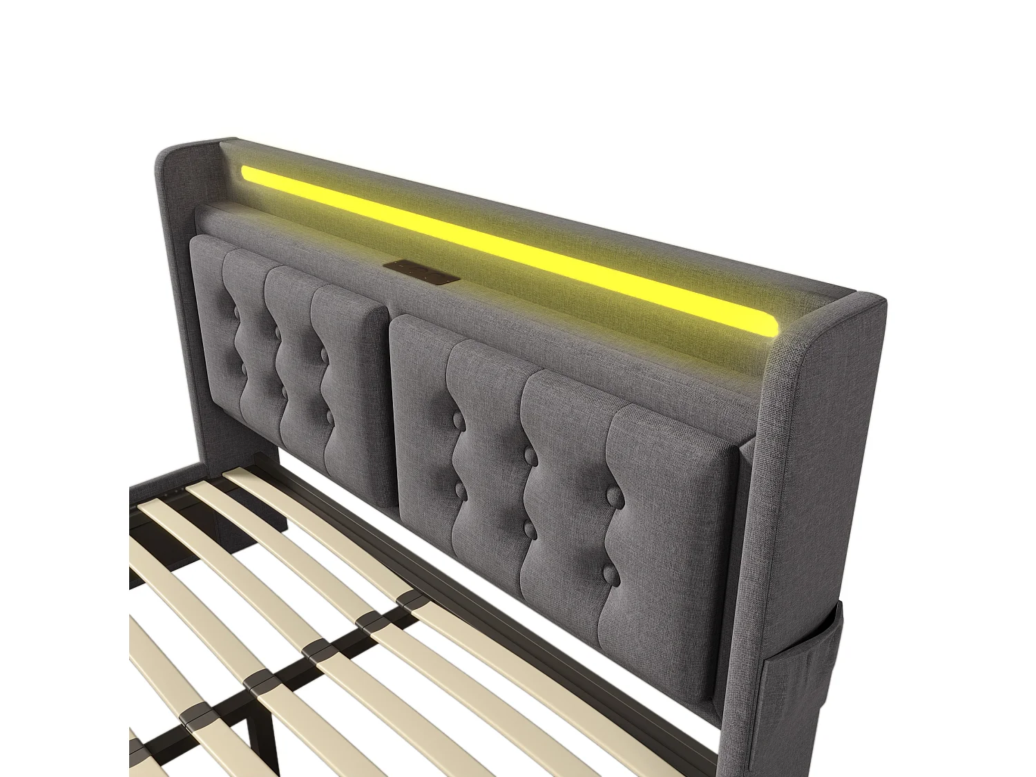 Erwachsenenbett 180 x 200 cm, Doppelbett mit LED und USB, 4 Schubladen – graue Baumwolle (ohne Matratze)