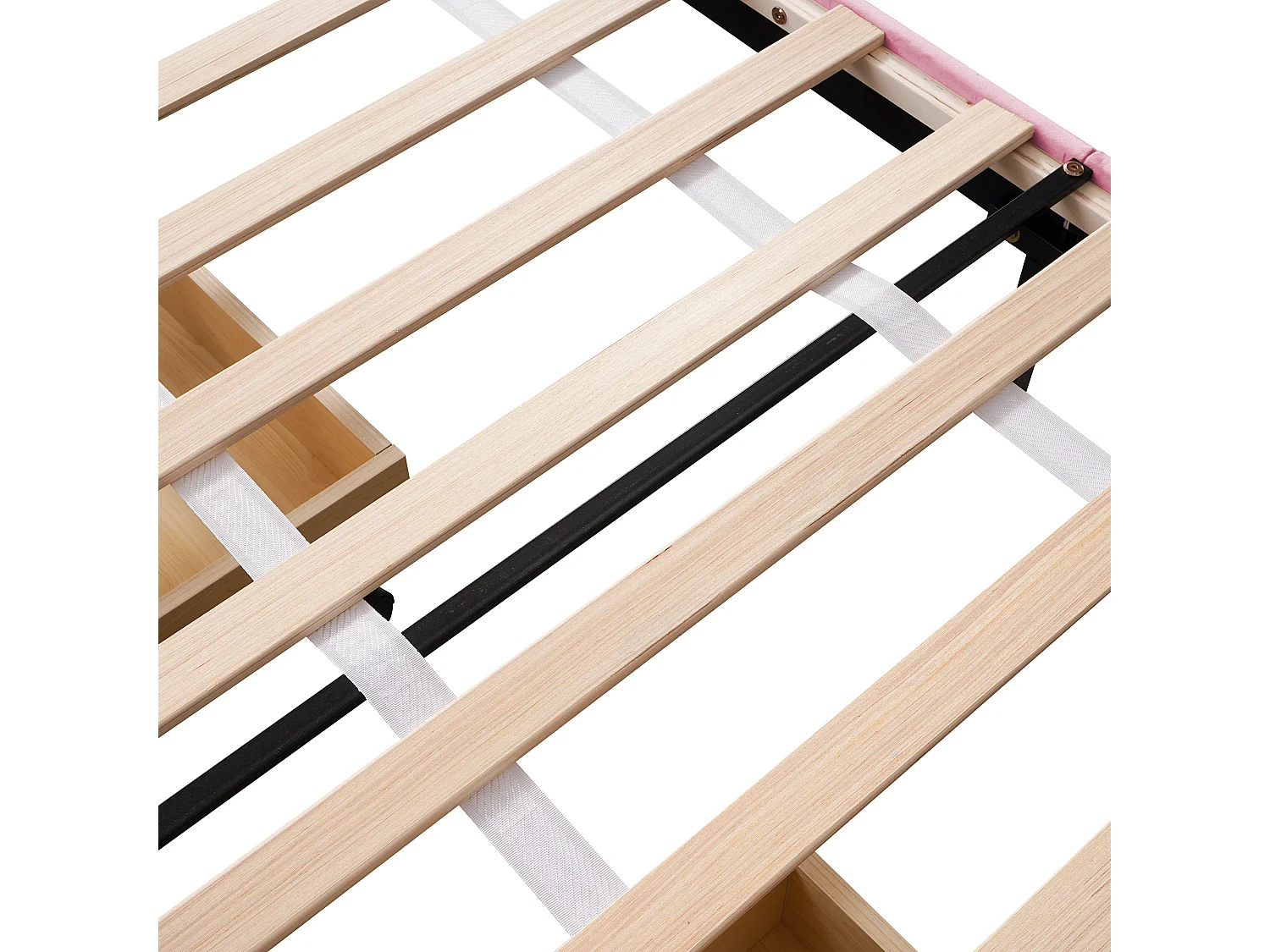 Lit enfant 90x200 cm - avec tête de lit, 2 tiroirs, sommier à lattes - en velours - rose