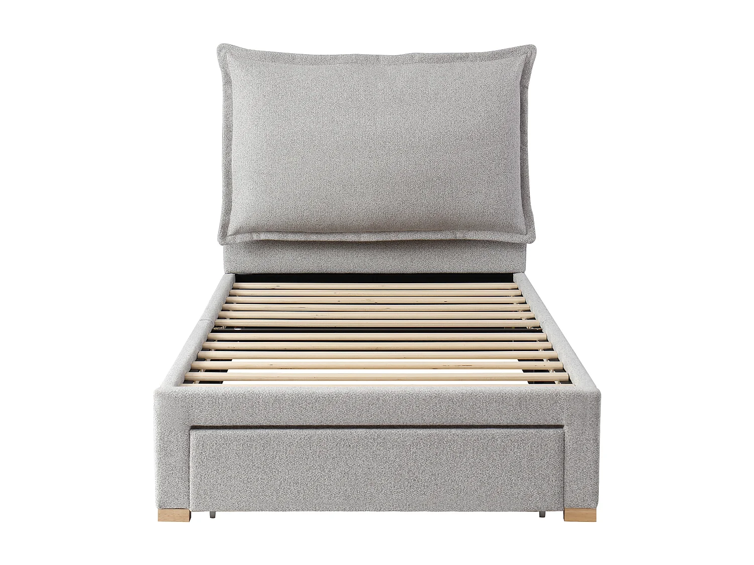 Cama infantil de 90x200 cm, cama individual con cabecero tapizado y somier de láminas, 1 cajón - chenilla gris (sin colchón)