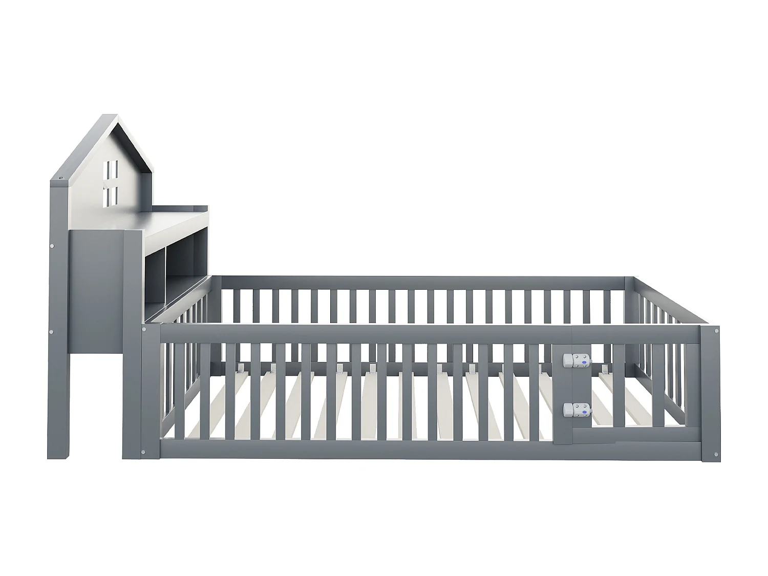Lit enfant 90x200 cm Lit ado avec étagère de rangement et sommier à lattes en bois - gris (sans matelas)
