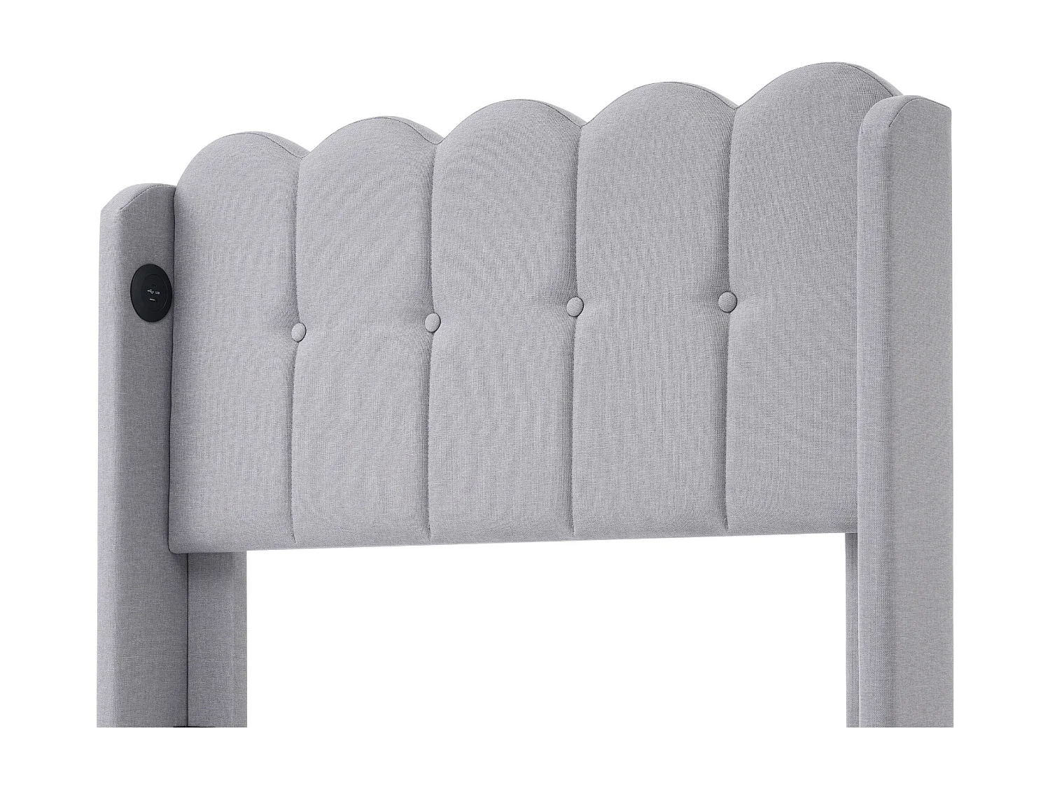 Lit enfant 90x200 cm - avec tête de lit, USB / Type-C, sommier à lattes - en lin - gris - matelas inclus