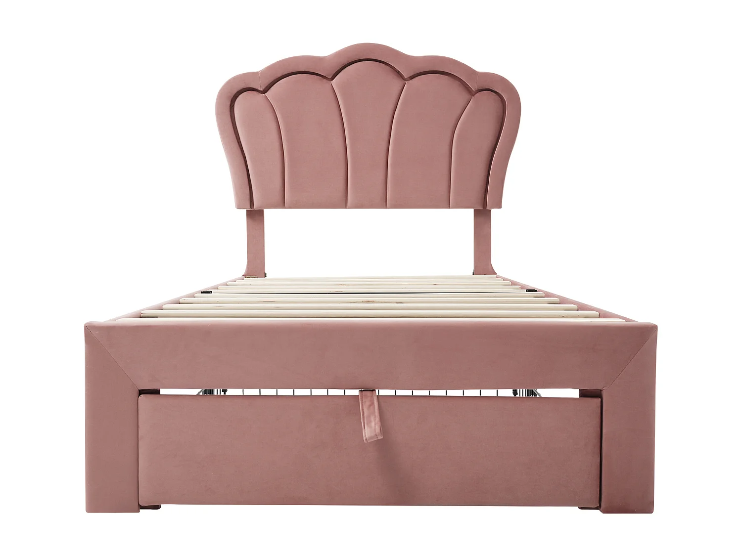 Kinderbed 90x190 cm, eenpersoonsbed met verstelbaar hoofdeinde en 1 lade, ledverlichting - roze fluweel (zonder matras)