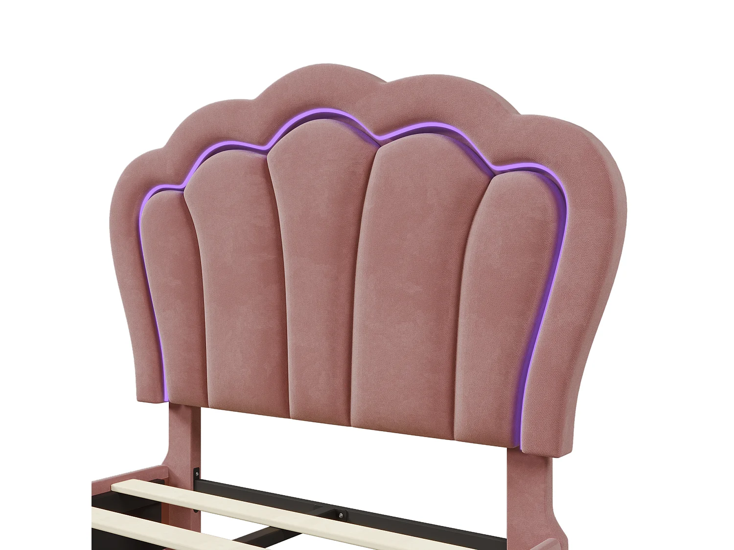 Kinderbed 90x190 cm, eenpersoonsbed met verstelbaar hoofdeinde en 1 lade, ledverlichting - roze fluweel (zonder matras)