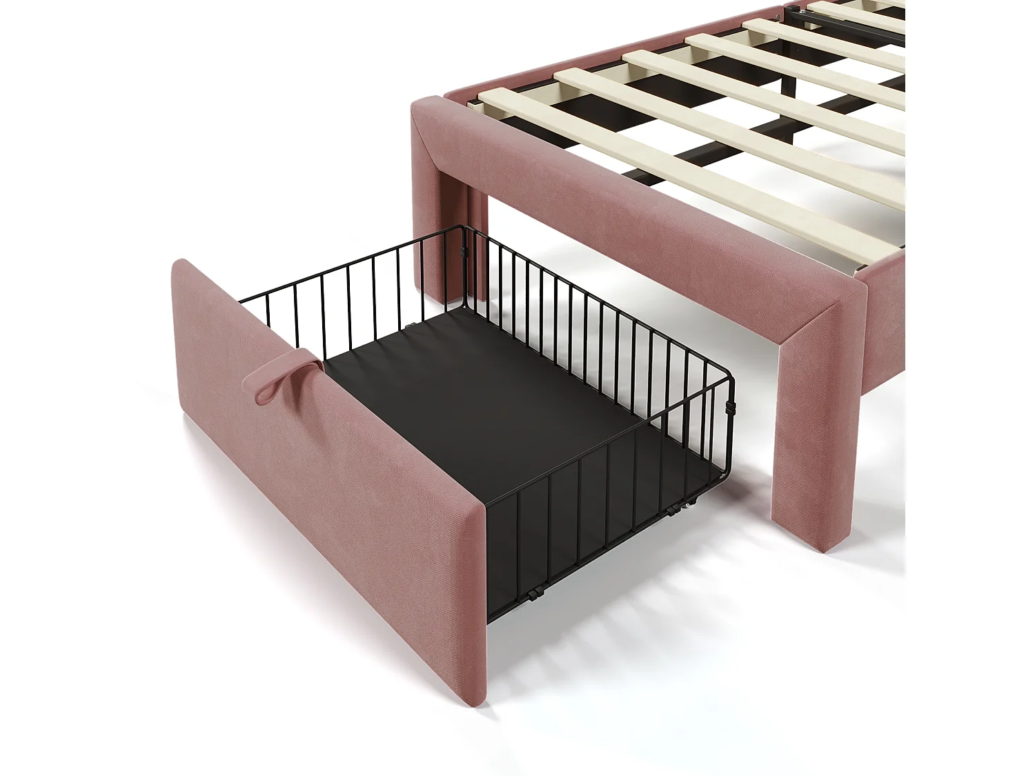 Kinderbed 90x190 cm, eenpersoonsbed met verstelbaar hoofdeinde en 1 lade, ledverlichting - roze fluweel (zonder matras)