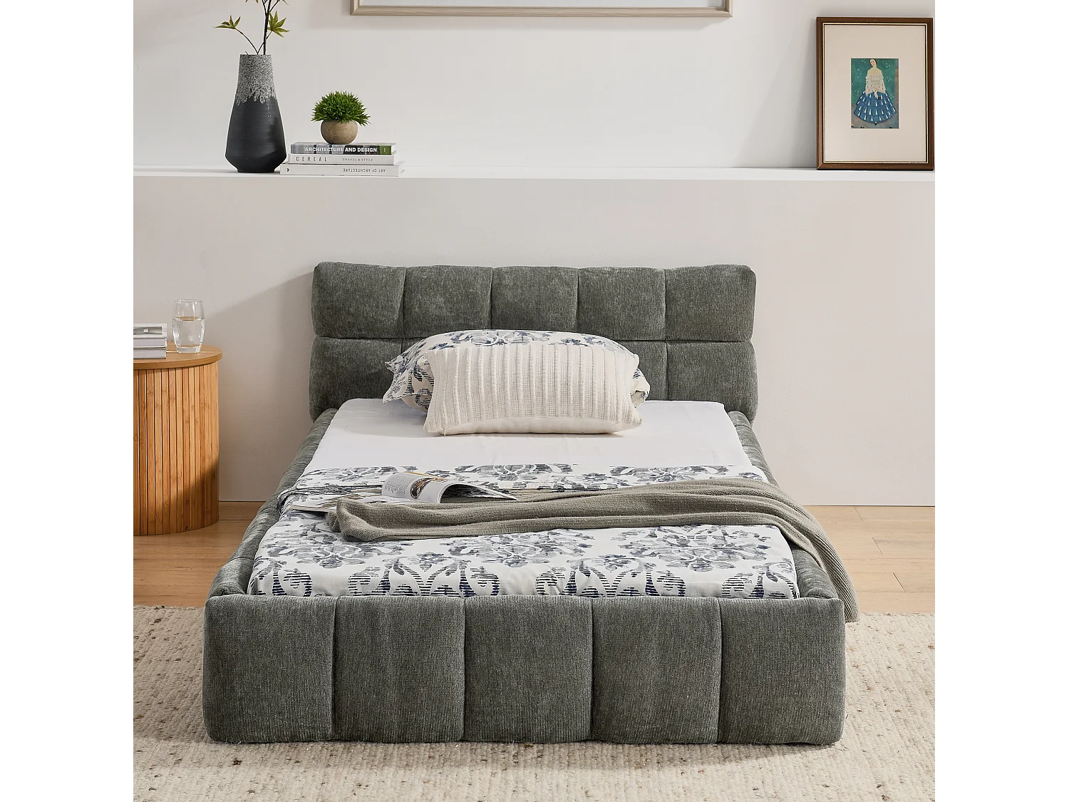 Cama infantil de 90 x 200 cm Cama juvenil con cabecero y somier de láminas - chenilla gris oscuro (sin colchón)