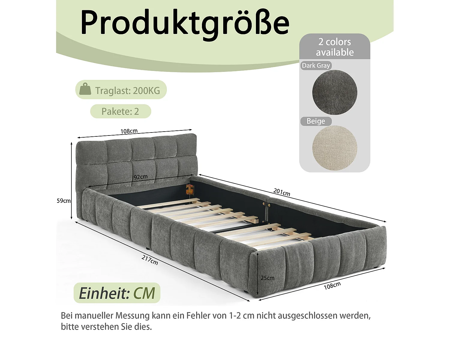 Cama infantil de 90 x 200 cm Cama juvenil con cabecero y somier de láminas - chenilla gris oscuro (sin colchón)