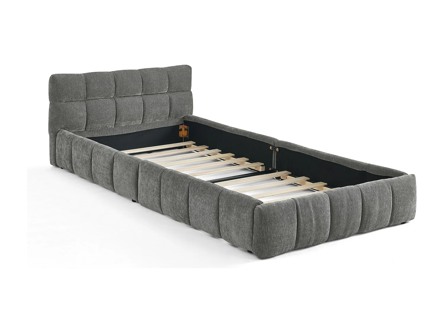 Cama infantil de 90 x 200 cm Cama juvenil con cabecero y somier de láminas - chenilla gris oscuro (sin colchón)