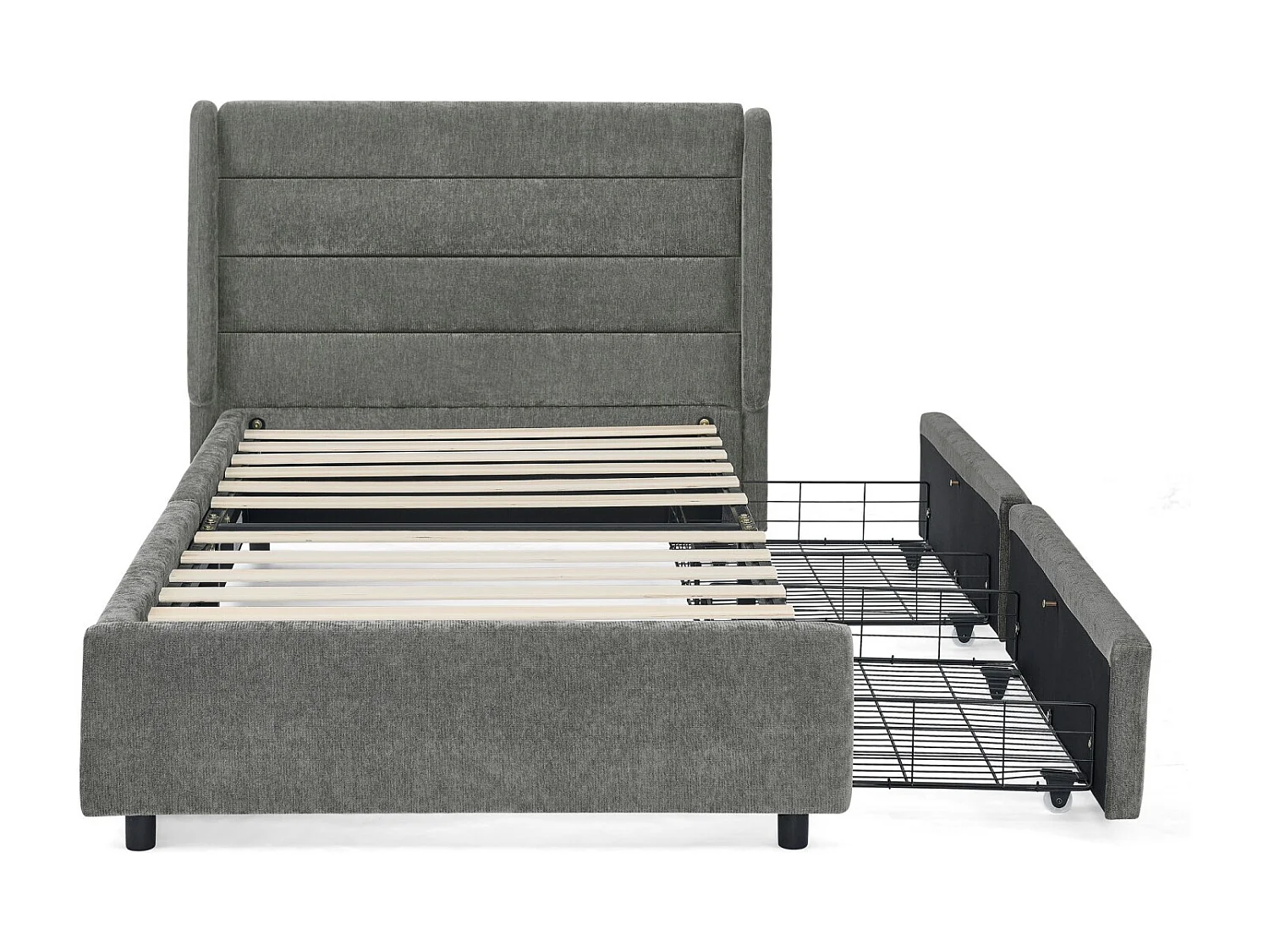 Łóżko dziecięce 90x200 cm Łóżko młodzieżowe z 2 szufladami i stelażem - ciemnoszary szenil (bez materaca)