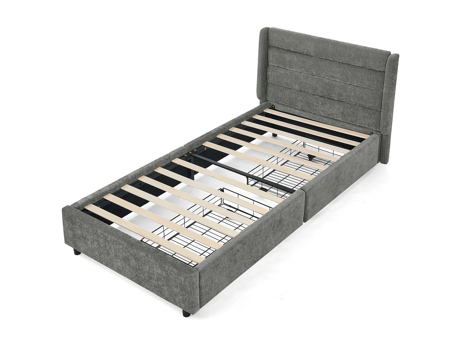 Łóżko dziecięce 90x200 cm Łóżko młodzieżowe z 2 szufladami i stelażem - ciemnoszary szenil (bez materaca)