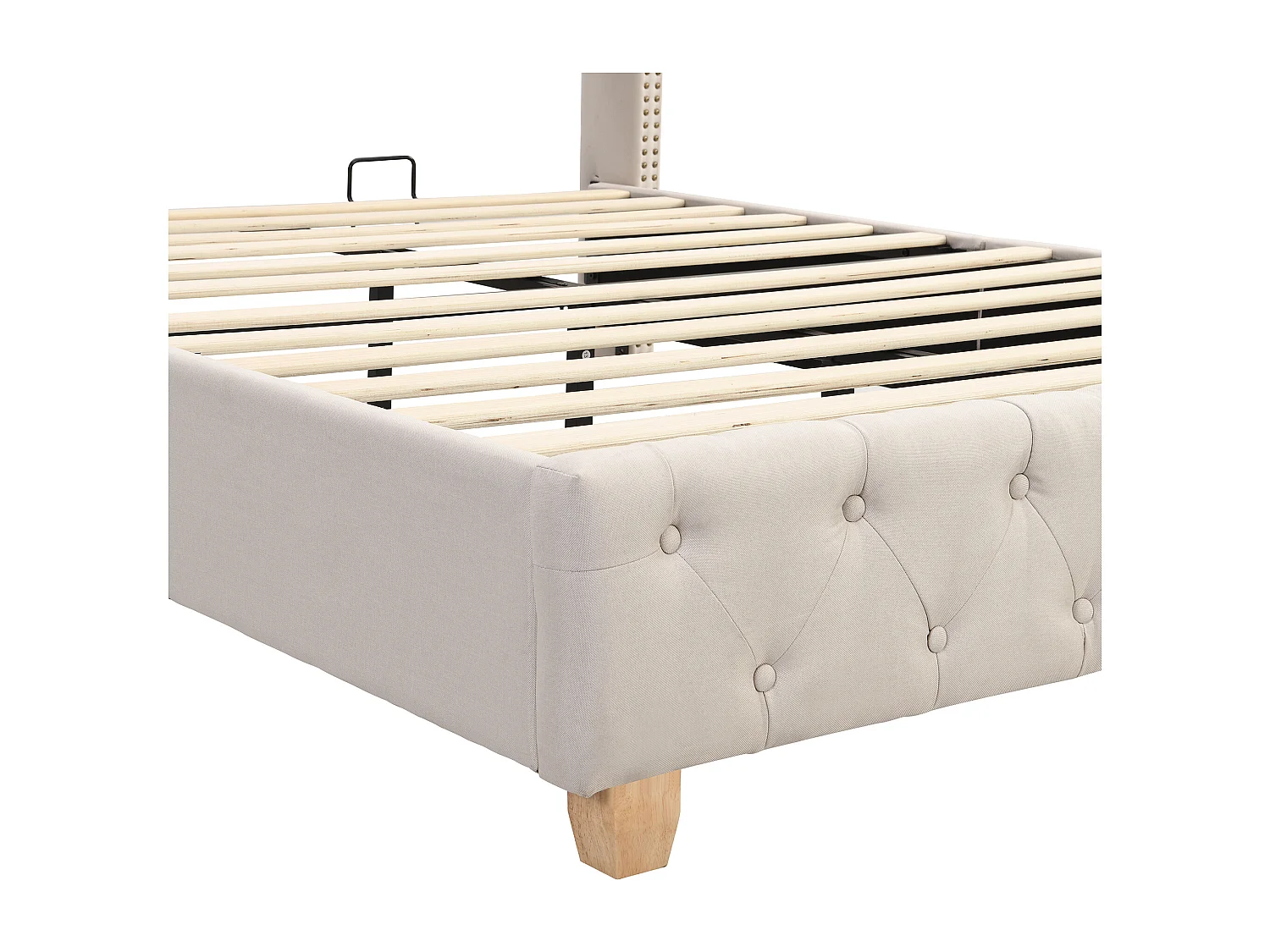 Lit adulte 140x190 cm - avec tête de lit, sommier à lattes - en lin - beige - sans matelas