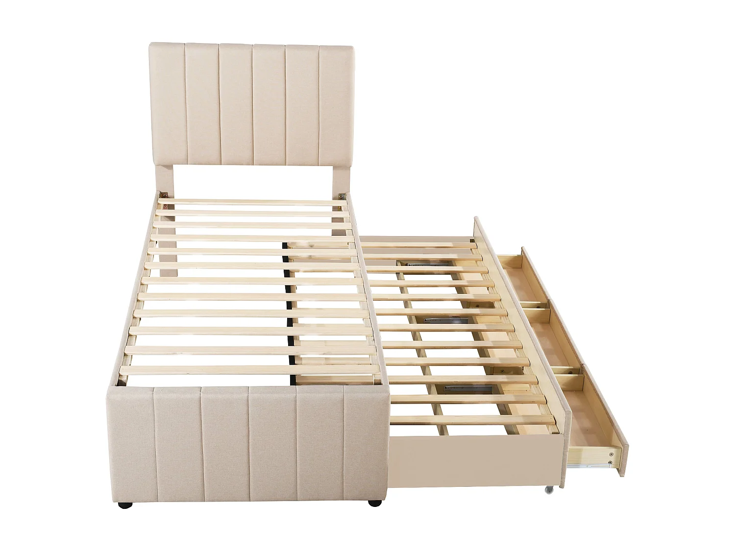 Lit gigogne 90 x 200 cm - en tissu - beige - sans matelas