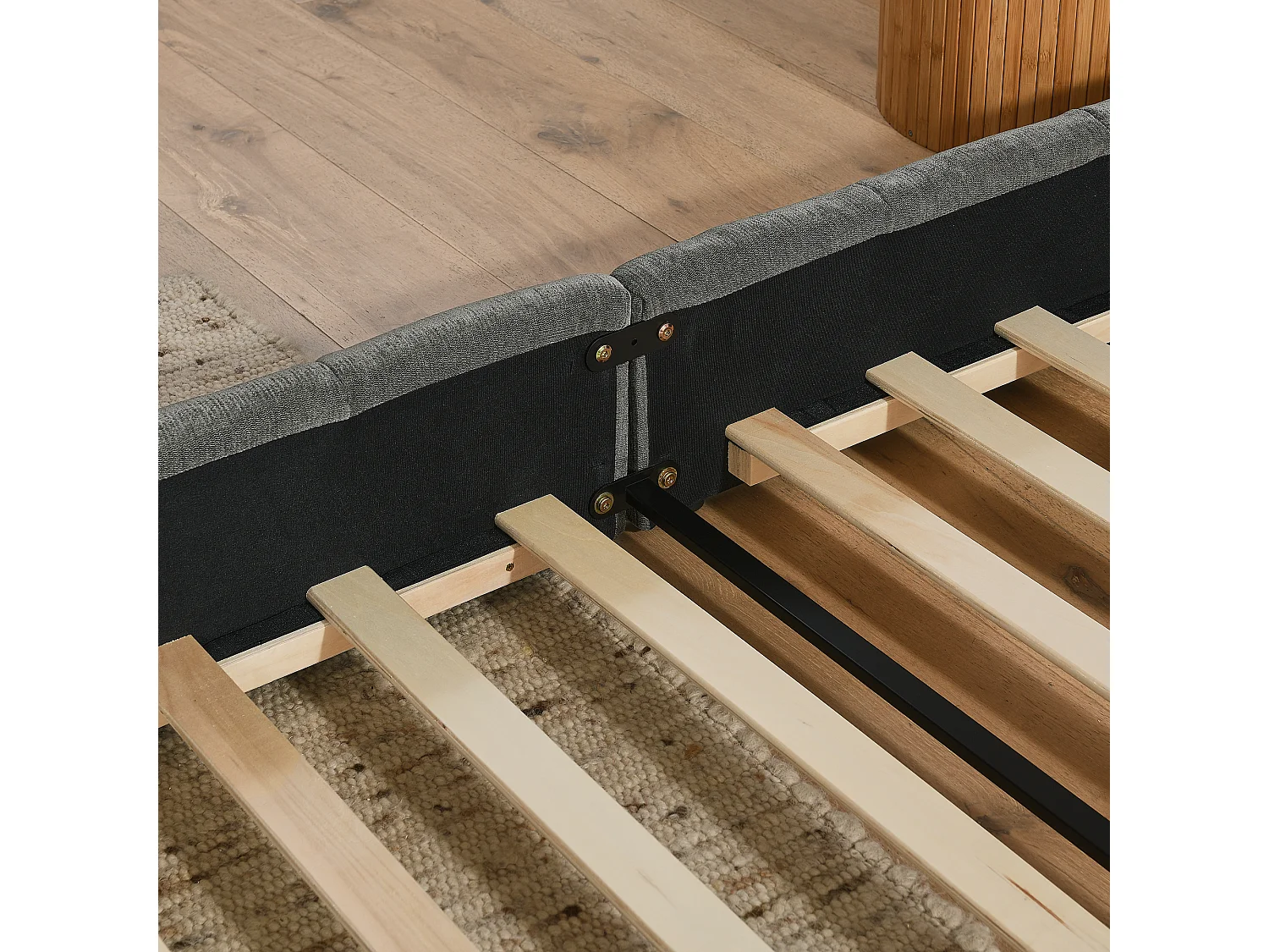 Volwassen bed 140x200 cm Tweepersoonsbed met hoofdbord en lattenbodem - donkergrijze chenille (zonder matras)