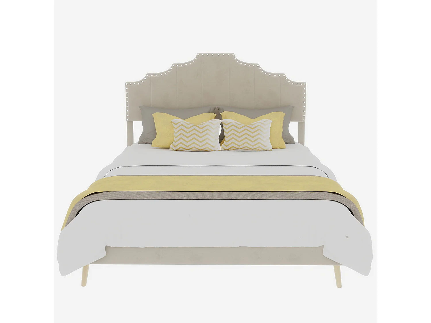 Cama de adulto de 160x200 cm, cama doble con cabecero tapizado y somier de láminas - terciopelo - beige (sin colchón)