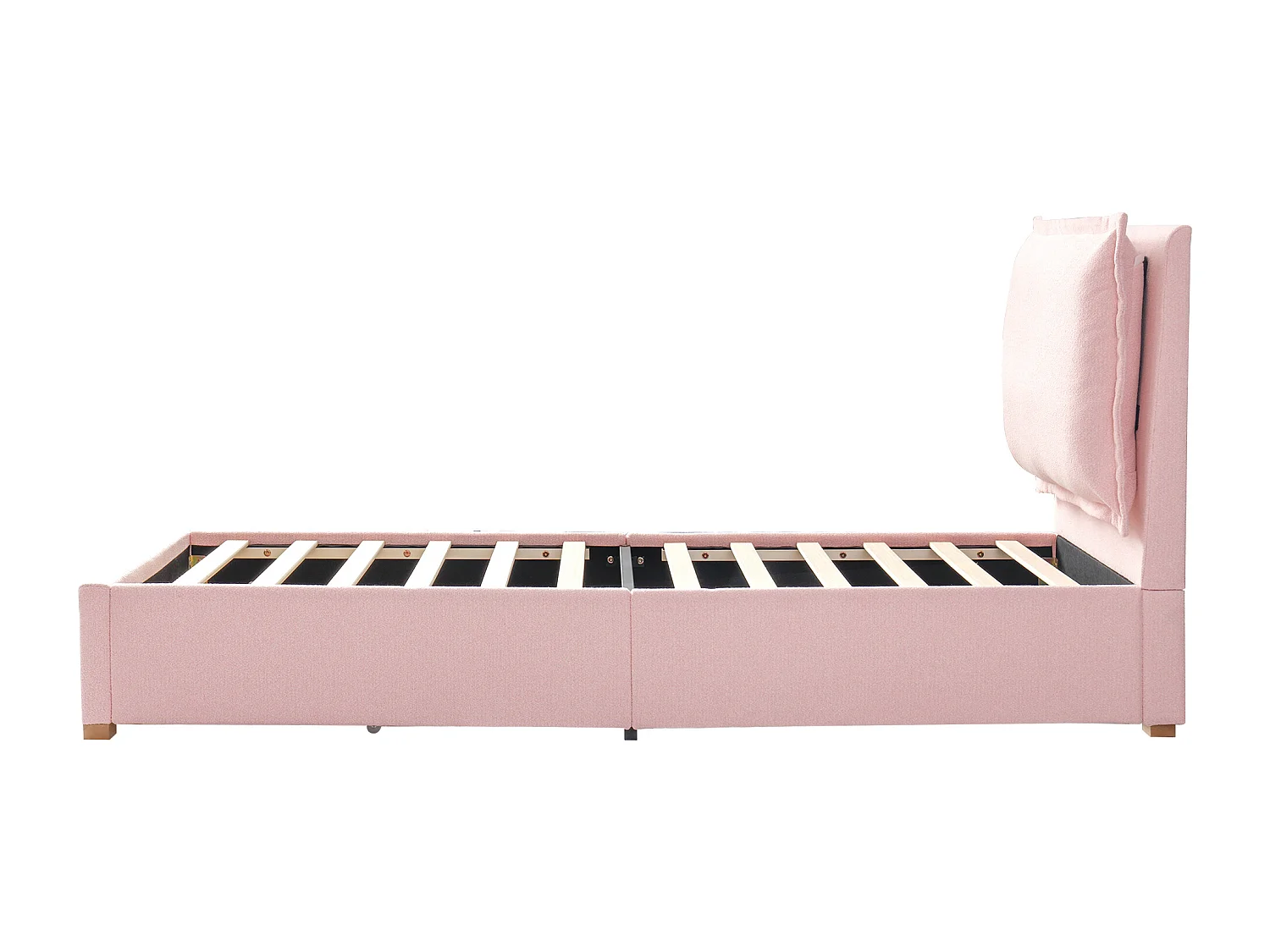 Lit enfant 90x200 cm, lit simple avec tête de lit rembourrée et sommier à lattes, 1 tiroir - chenille rose (sans matelas)