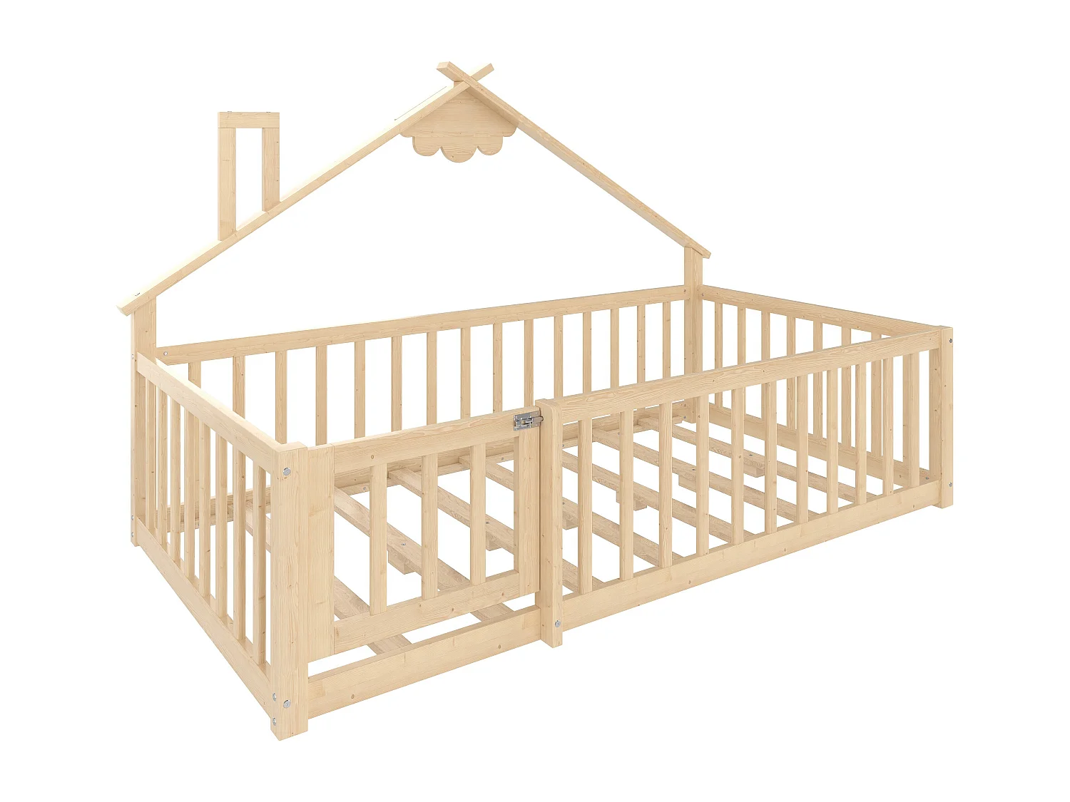 Lit enfant 90x190 cm Lit en bois avec barrières de sécurité et sommier à lattes - pin - naturel (sans matelas)