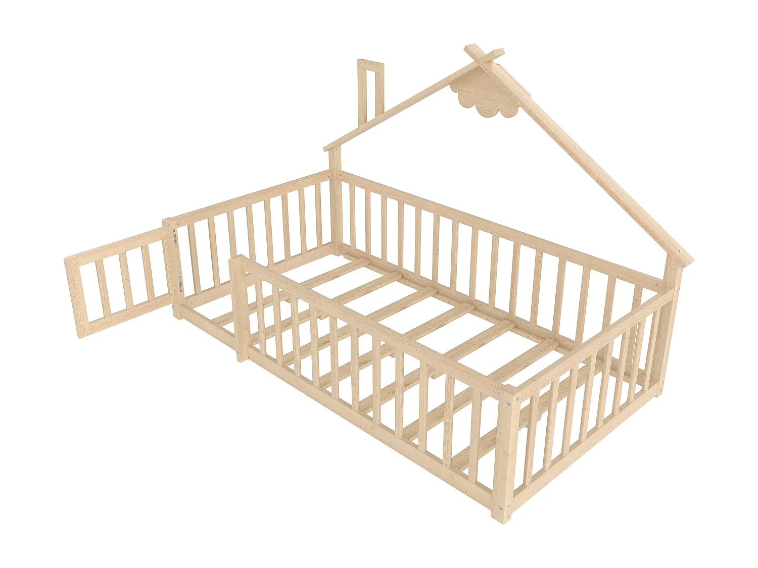 Lit enfant 90x190 cm Lit en bois avec barrières de sécurité et sommier à lattes - pin - naturel (sans matelas)