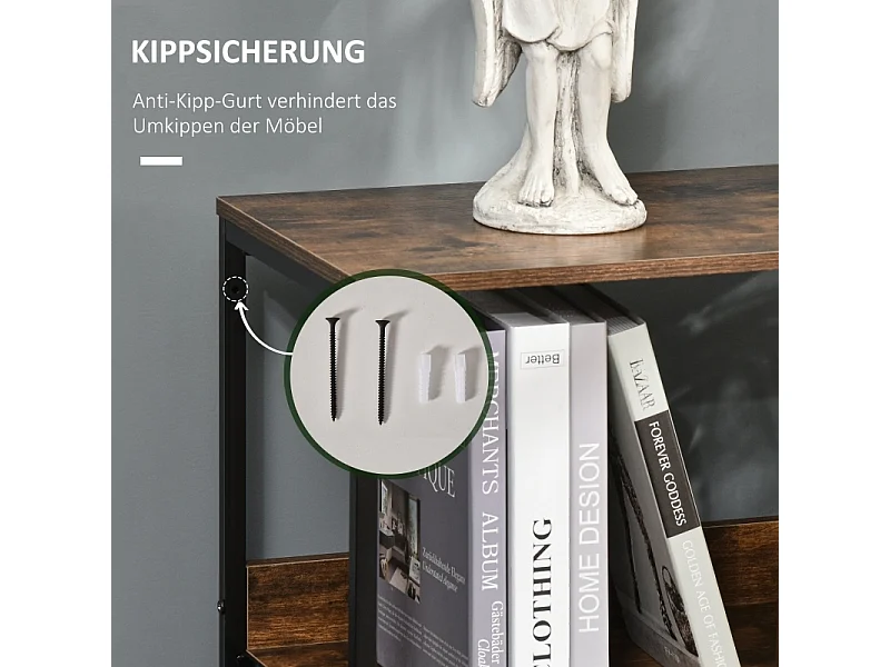 Cômoda com 3 gavetas de tecido, prateleira superior e mesinha lateral, na cor marrom.