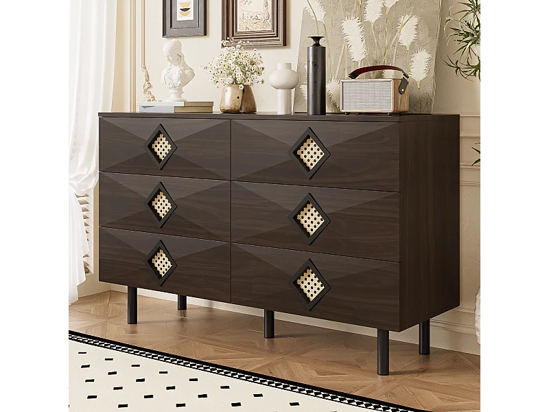 Chique kaptafel met 6 lades en rotan handgrepen, praktische en elegante opbergruimte