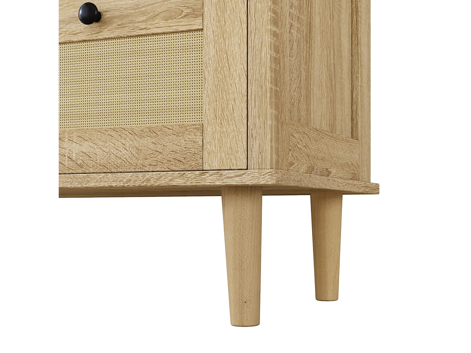 Ladekast met 4 laden, rotan laden en poten van massief hout, voor slaapkamer, woonkamer, 80x80x40cm