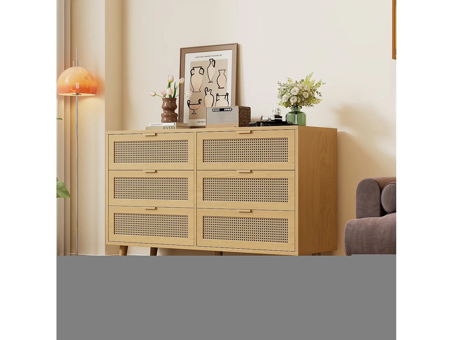 Ladekast met 6 laden, houten dressoir met laden, ladekast met metalen handgrepen, voor slaapkamers, woonkamers